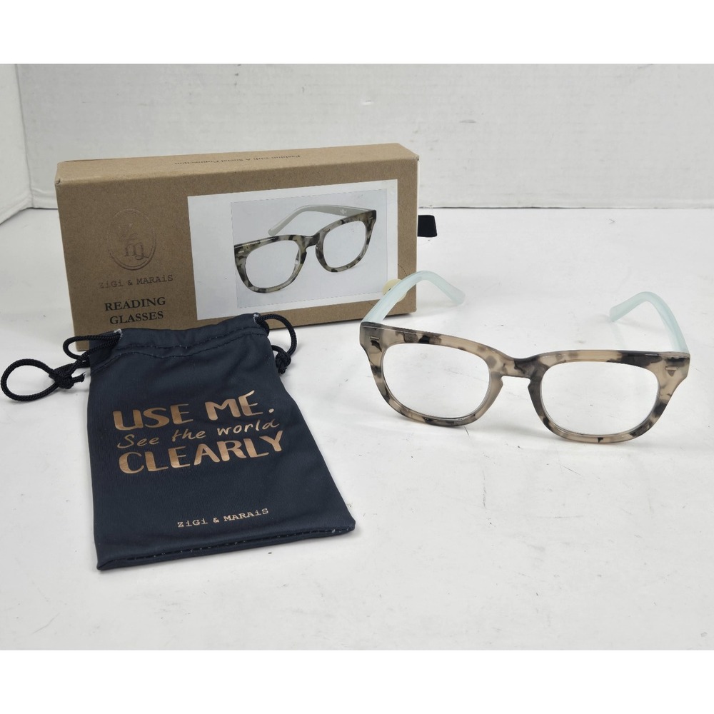 ZiGi & MARAiS Reading Glasses +1.5 Soothing Sea Tort Amber Blue Light Block Box